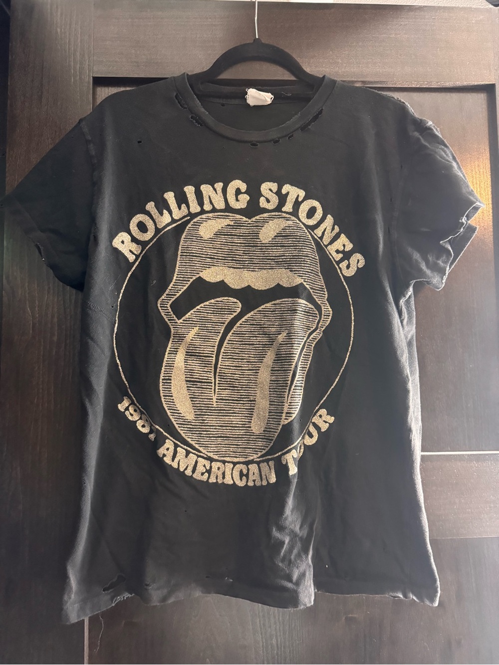 Rolling Stones Graphic Tee - Black with Cream Logo